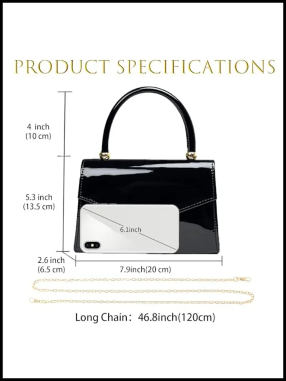 Patent Leather Evening Clutch Bag Formal Bridal Purse with Chain Strap